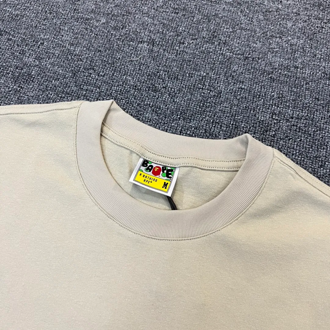 💰140 BAPE classic embroidered ape badge ZP version 280g weight linen cotton fabric Couple model: S-XXL [Black White Rice Apricot Navy]