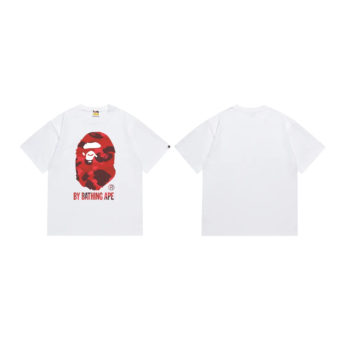 P110 SC045# (top version) BAPE camouflage great ape letter print short-sleeved T-shirt Made of 260 grams of high-quality high-weave pure cotton fabric, double yarn combed, soft texture without pilling, imported environmentally friendly printing glue, bright and three-dimensional pattern, quality 💥Same style for men and women, the upper body is fashionable Color: black red white red Size: S M L XL XXL