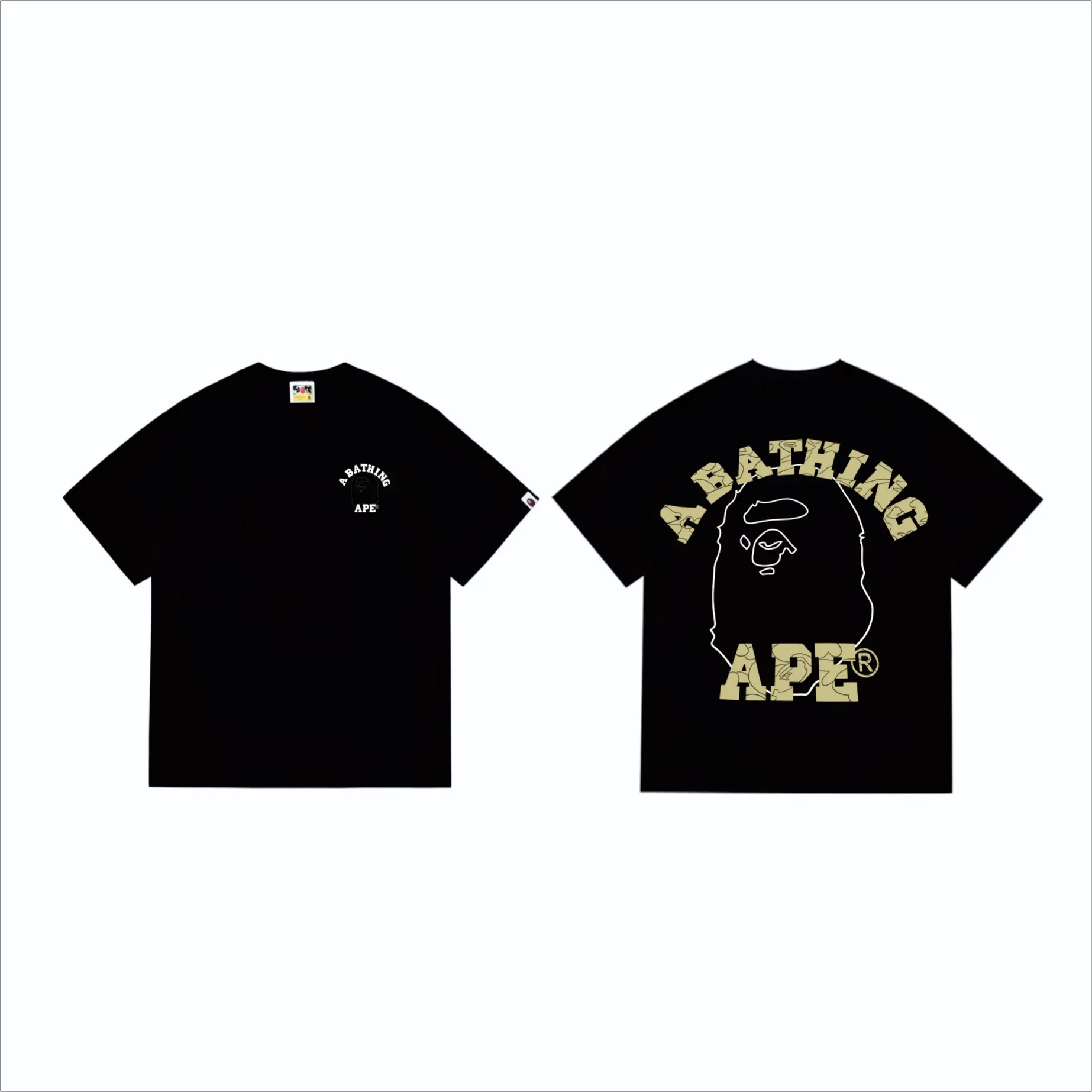 SC262#p110💰 (top version) BAPE ape head letter print short-sleeved T-shirt with big ape head lines on the back. Made of 260 grams of high-quality high-weave pure cotton fabric. Double yarn combed. The texture is soft and non-pilling. Imported environmentally friendly printing glue. The pattern is bright and three-dimensional. Quality💥Same style for men and women. The upper body is trendy. Color: black white. Size: S M L XL XXL