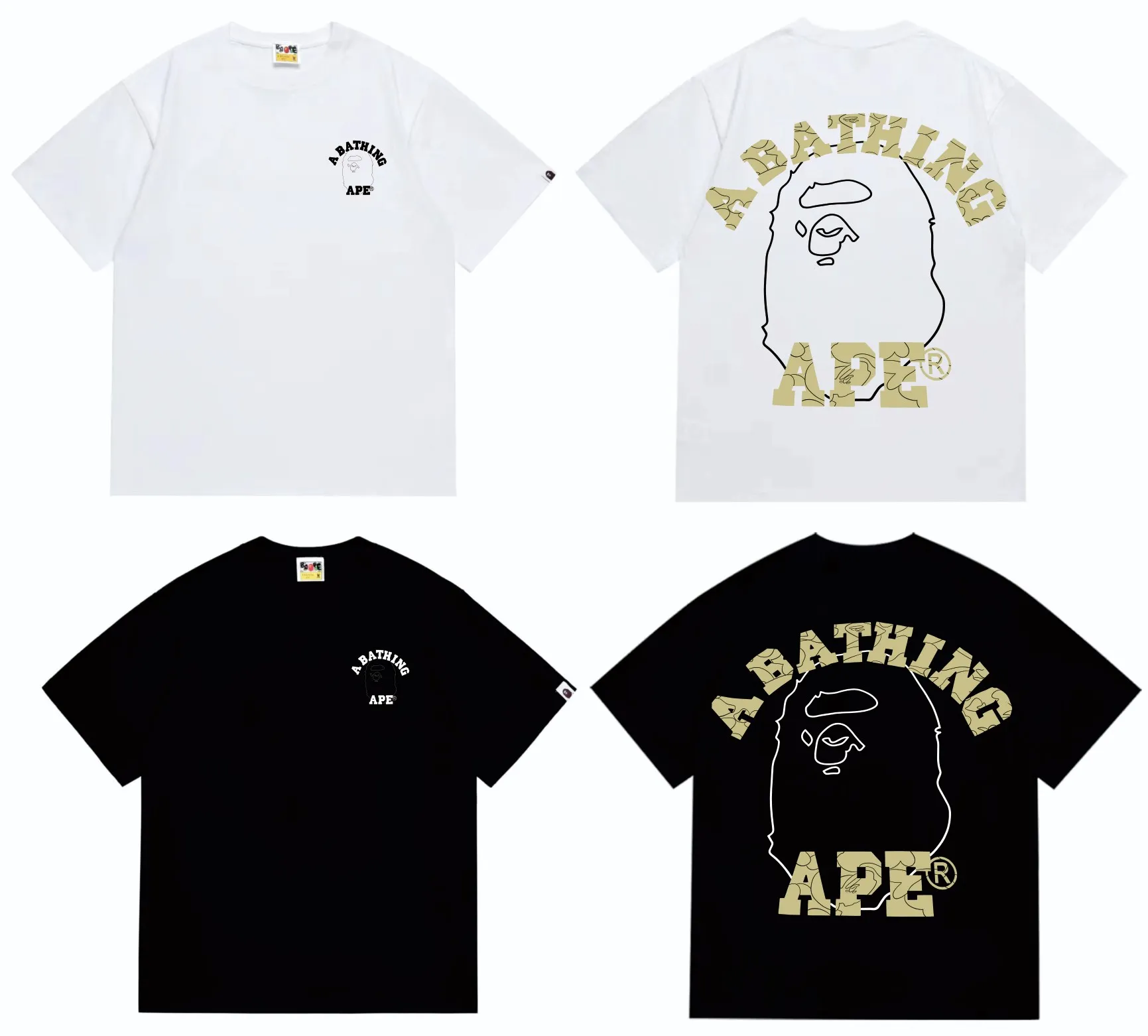 SC262#p110💰 (top version) BAPE ape head letter print short-sleeved T-shirt with big ape head lines on the back. Made of 260 grams of high-quality high-weave pure cotton fabric. Double yarn combed. The texture is soft and non-pilling. Imported environmentally friendly printing glue. The pattern is bright and three-dimensional. Quality💥Same style for men and women. The upper body is trendy. Color: black white. Size: S M L XL XXL