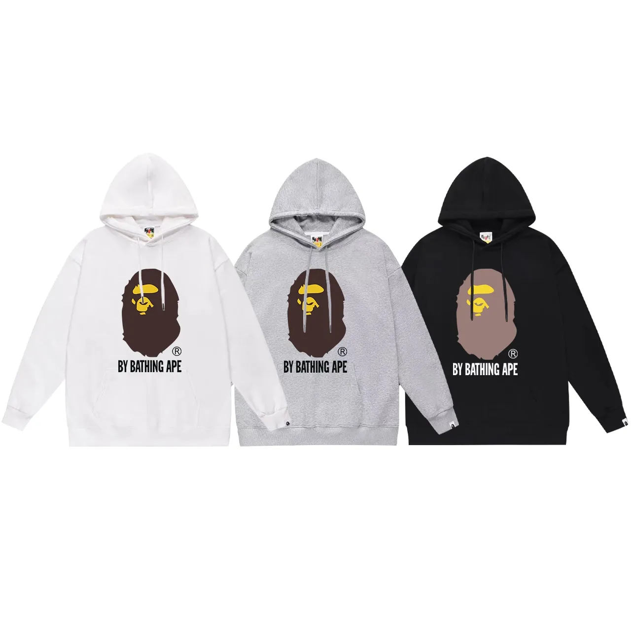 Model number SC640#terry p160 plus velvet p180💰 (top version) BAPE ape-man head classic reproduction printed hooded sweatshirt. Made of 380g large terry 430g silver fox velvet (drop shoulder large version) fabric. The texture is soft and non-pilling. Imported environmentally friendly printing glue. The pattern is bright and three-dimensional. Quality💥Same style for men and women. The upper body is trendy. Color: black white gray Size: S M L XL XXL