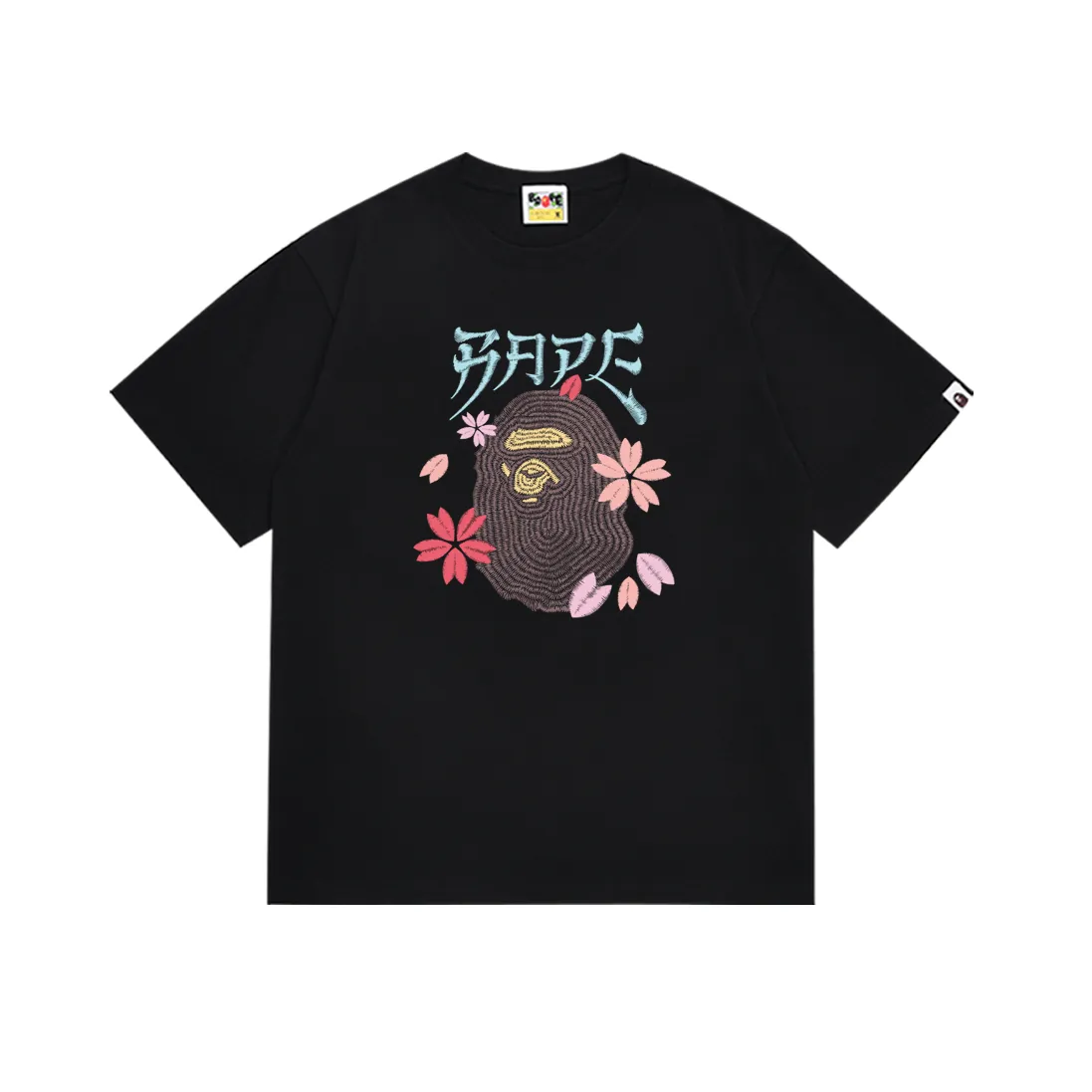 SC236#p110💰 (top version) BAPE ape head cherry blossom cartoon print round neck short-sleeved T-shirt Made of 260 grams of high-quality high-woven pure cotton fabric, double yarn combed, soft texture and no pilling Imported environmentally friendly printing glue, bright and three-dimensional pattern, quality 💥Same style for men and women, the upper body is fashionable Color: black white Size: S M L XL XXL