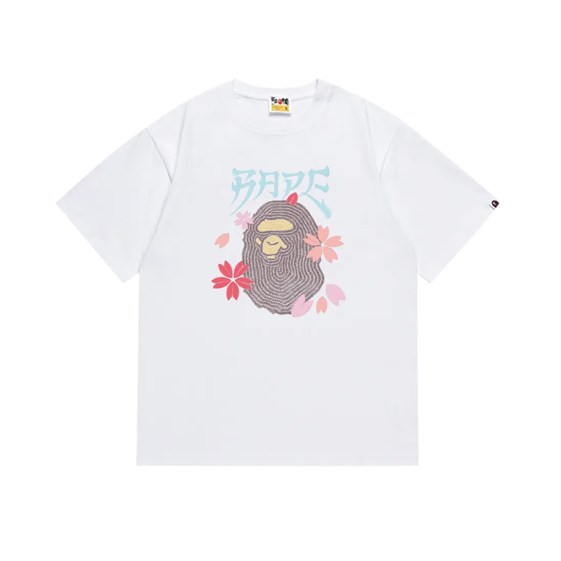 SC236#p110💰 (top version) BAPE ape head cherry blossom cartoon print round neck short-sleeved T-shirt Made of 260 grams of high-quality high-woven pure cotton fabric, double yarn combed, soft texture and no pilling Imported environmentally friendly printing glue, bright and three-dimensional pattern, quality 💥Same style for men and women, the upper body is fashionable Color: black white Size: S M L XL XXL