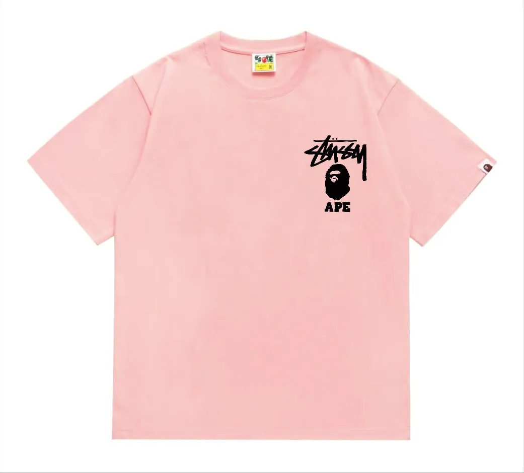 SC202#p110💰 (top version) BAPE×Stussy co-branded Stussy letter ape print T-shirt Made of 260 grams of high-quality high-weave pure cotton fabric, double yarn combed, soft texture without pilling, imported environmentally friendly printing glue, bright and three-dimensional pattern, quality 💥Same style for men and women, the upper body is fashionable Color: black pink white pink gray pink pink pink red pink black and white gray and white pink and white red and white white and black Gray and black Pink and black Red and black Size: S M L XL XXL