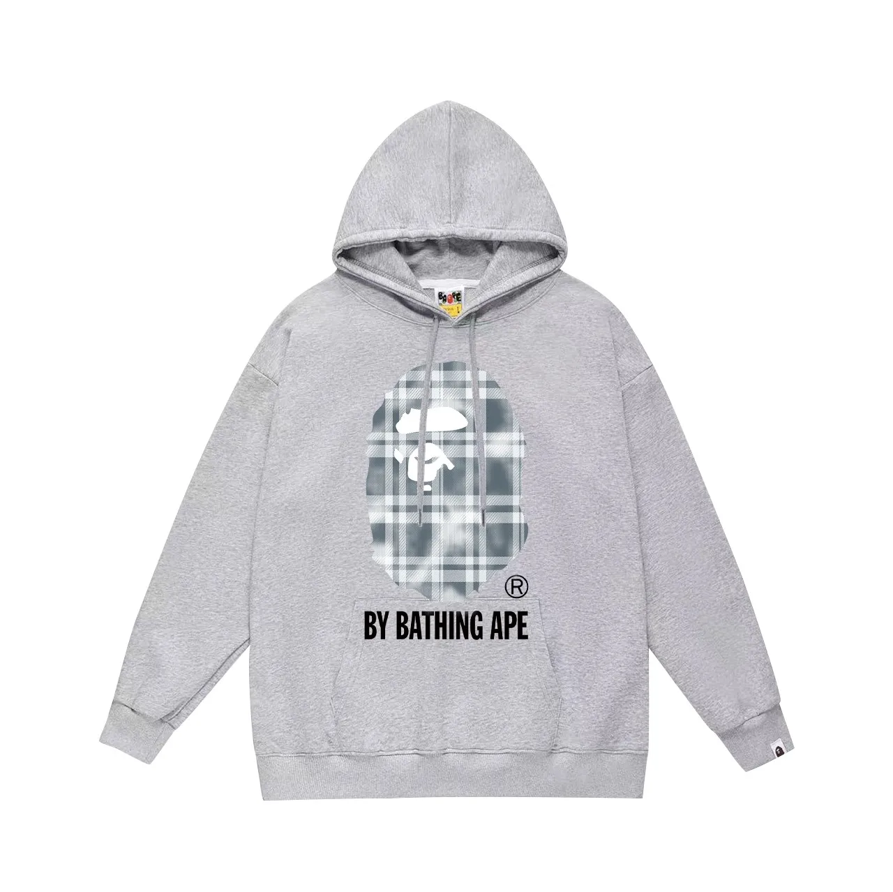 P160 model number SC791# terry 80 plus velvet 90 (top version) BAPE bleached plaid ape head letter pattern printed hooded sweatshirt Made of 380g large terry (drop shoulder large version) fabric, soft texture and no pilling Imported environmentally friendly printing glue The pattern is bright and three-dimensional Quality 💥Same style for men and women The upper body is trendy Color: black white gray Size: S M L XL XXL