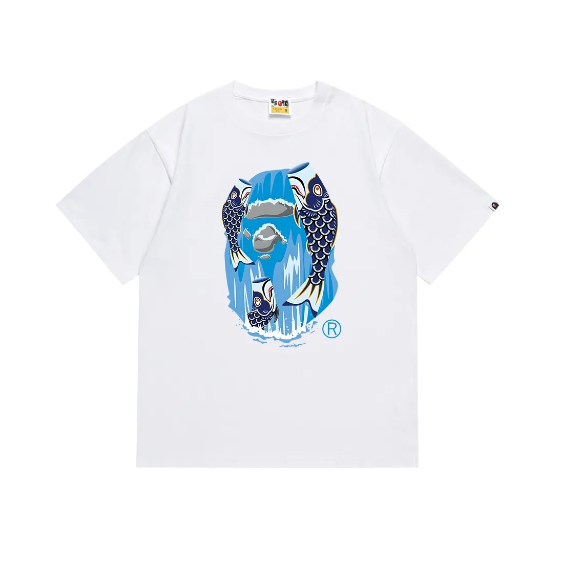 SC100#p110💰 (top version) BAPE carp streamer waterfall ape head print pattern short-sleeved T-shirt Made of 260 grams of high-quality high-weave pure cotton fabric, double yarn combed, soft texture and no pilling Imported environmentally friendly printing glue, bright and three-dimensional pattern, quality 💥Same style for men and women, the upper body is fashionable Color: black white Size: S M L XL XXL