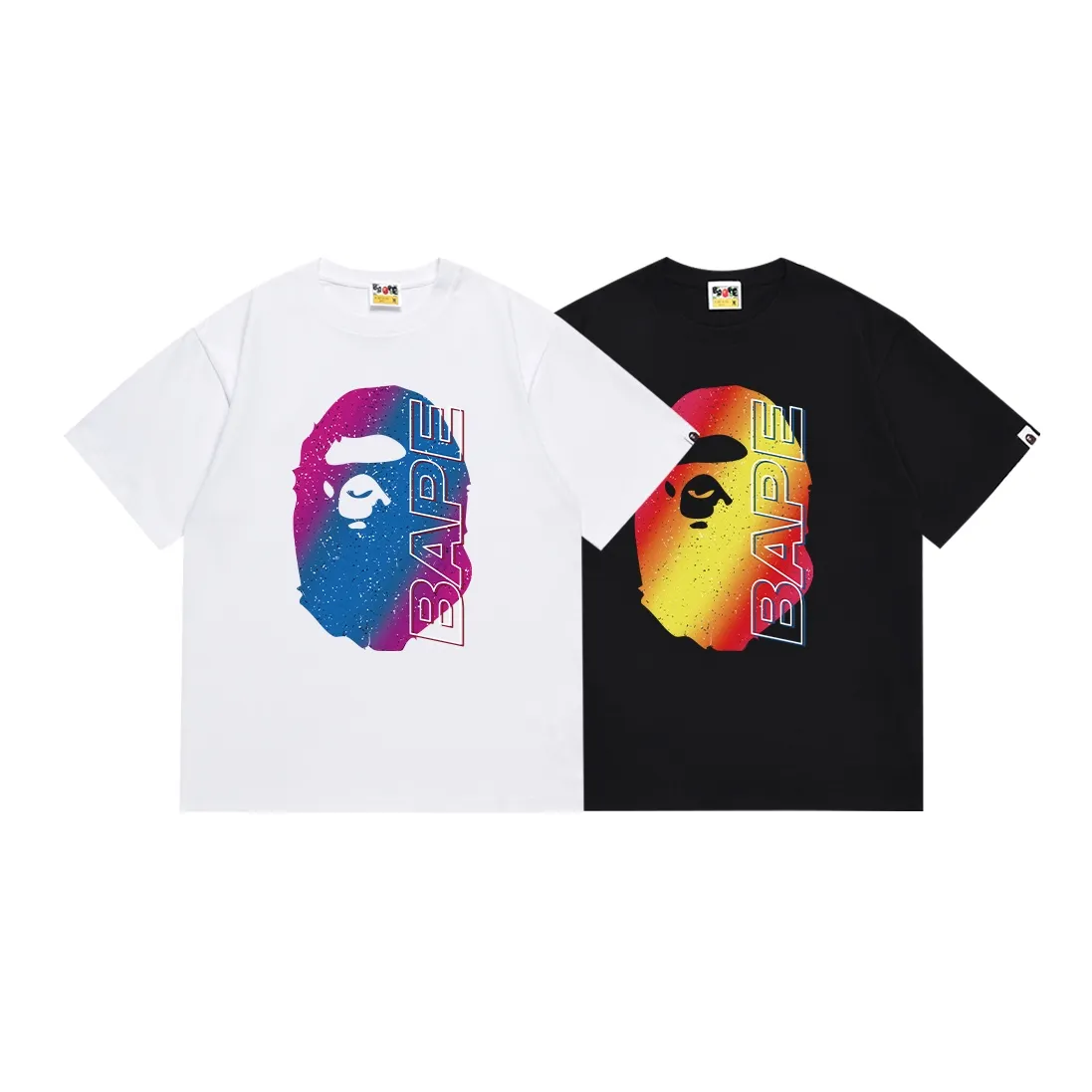 SC127#p110💰 (top version) BAPE gradient grainy ape head letter printed short-sleeved T-shirt Made of 260 grams of high-quality high-woven pure cotton fabric, double yarn combed, soft texture and no pilling Imported environmentally friendly printing glue, bright and three-dimensional pattern, quality 💥Same style for men and women, the upper body is fashionable Color: black white Size: S M L XL XXL