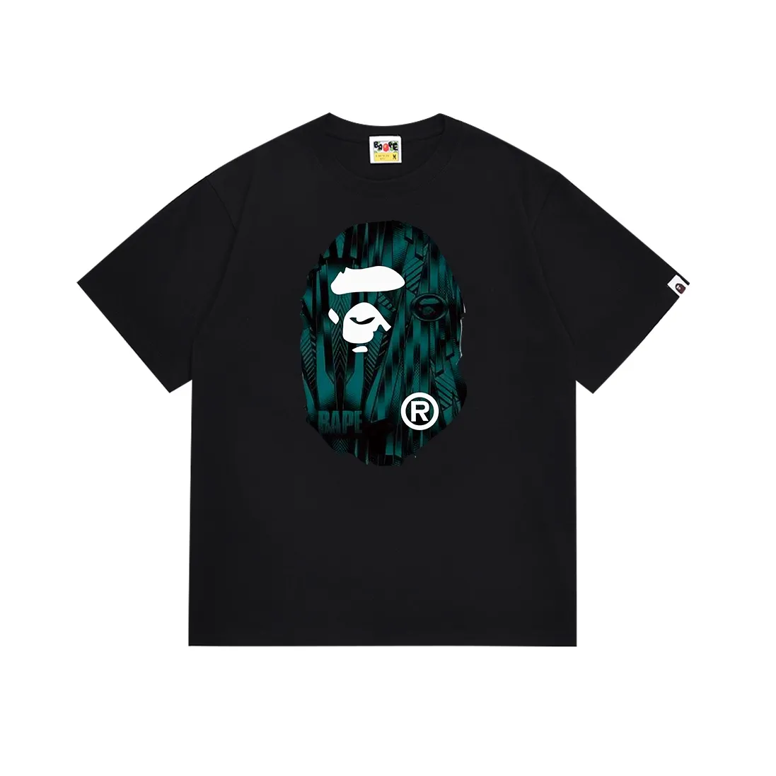 SC104#p110💰 (Top version) BAPE speed racing speed pattern ape head printed short-sleeved T-shirt Made of 260 grams of high-quality high-weave pure cotton fabric, double yarn combed, soft texture without pilling, imported environmentally friendly printing glue, bright and three-dimensional pattern, quality 💥Same style for men and women, the upper body is fashionable Color: black cyan white cyan Size: S M L XL XXL