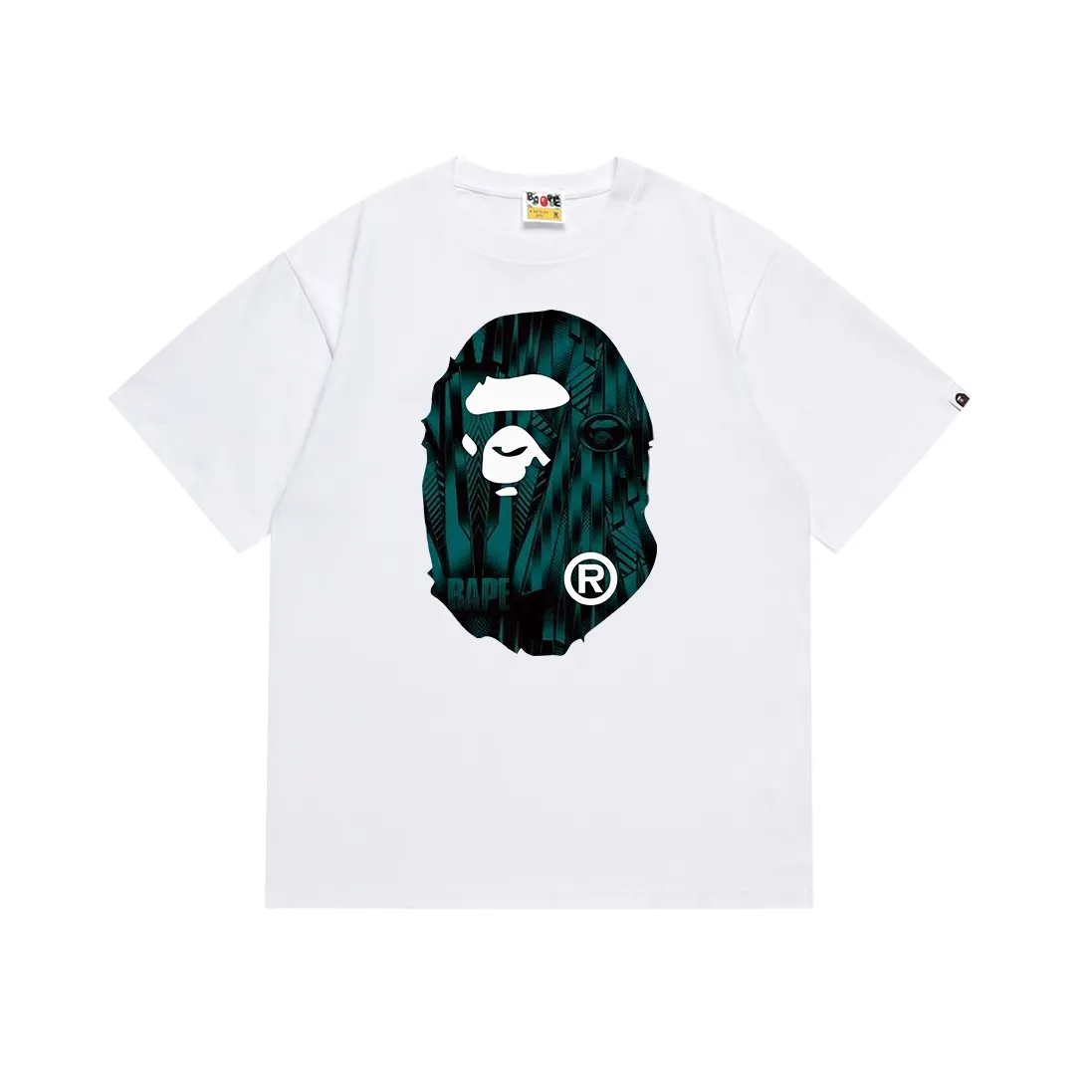 SC104#p110💰 (Top version) BAPE speed racing speed pattern ape head printed short-sleeved T-shirt Made of 260 grams of high-quality high-weave pure cotton fabric, double yarn combed, soft texture without pilling, imported environmentally friendly printing glue, bright and three-dimensional pattern, quality 💥Same style for men and women, the upper body is fashionable Color: black cyan white cyan Size: S M L XL XXL