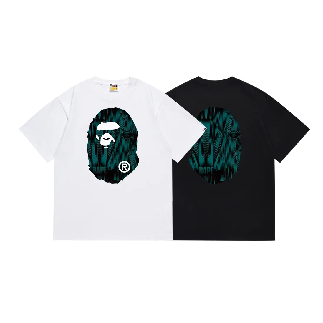 SC104#p110💰 (Top version) BAPE speed racing speed pattern ape head printed short-sleeved T-shirt Made of 260 grams of high-quality high-weave pure cotton fabric, double yarn combed, soft texture without pilling, imported environmentally friendly printing glue, bright and three-dimensional pattern, quality 💥Same style for men and women, the upper body is fashionable Color: black cyan white cyan Size: S M L XL XXL