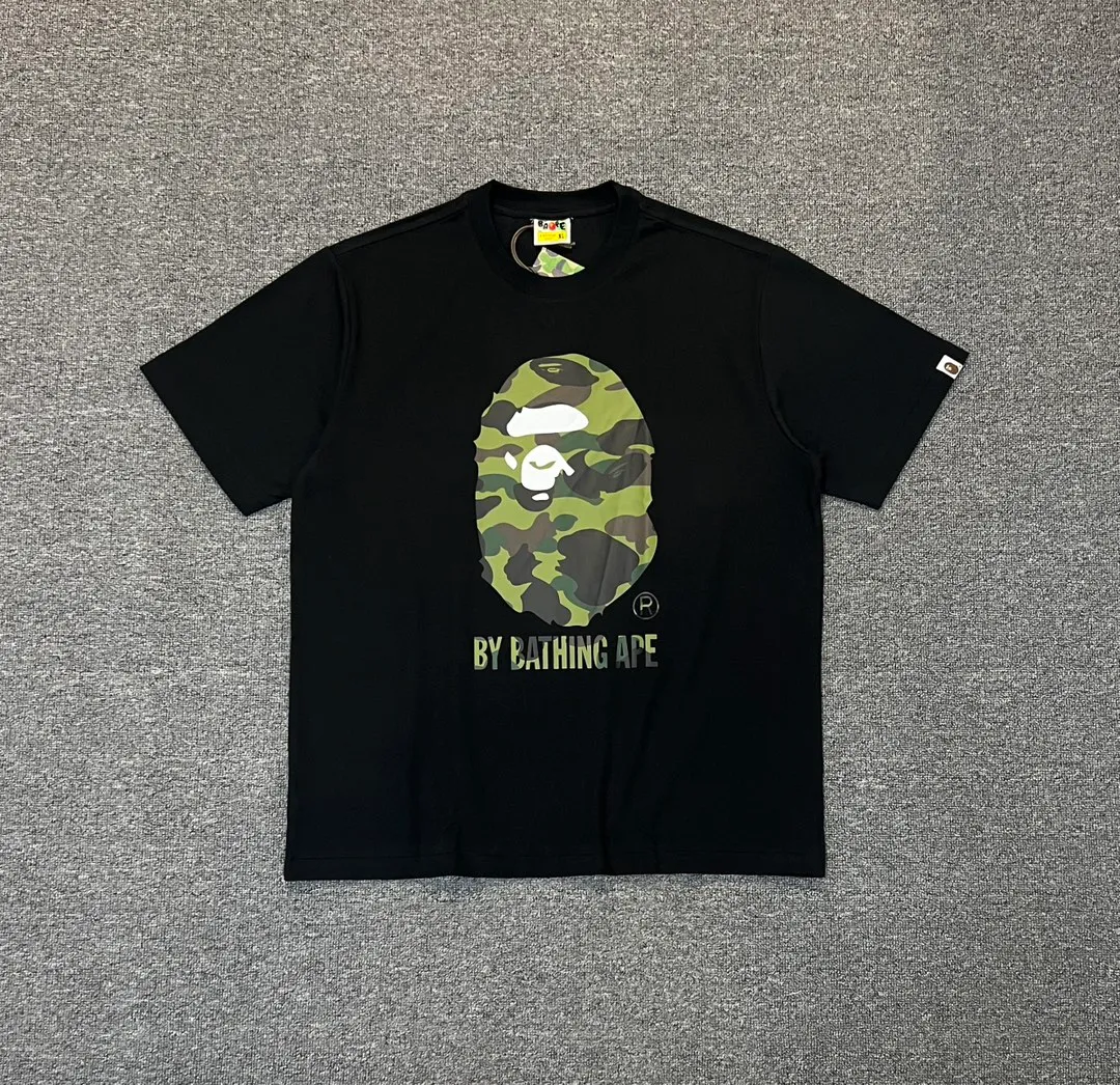 💰140 BAPE classic great ape print camouflage work ZP version 280g weight linen cotton fabric Couple style: S-XXL [black green white green black yellow white yellow]