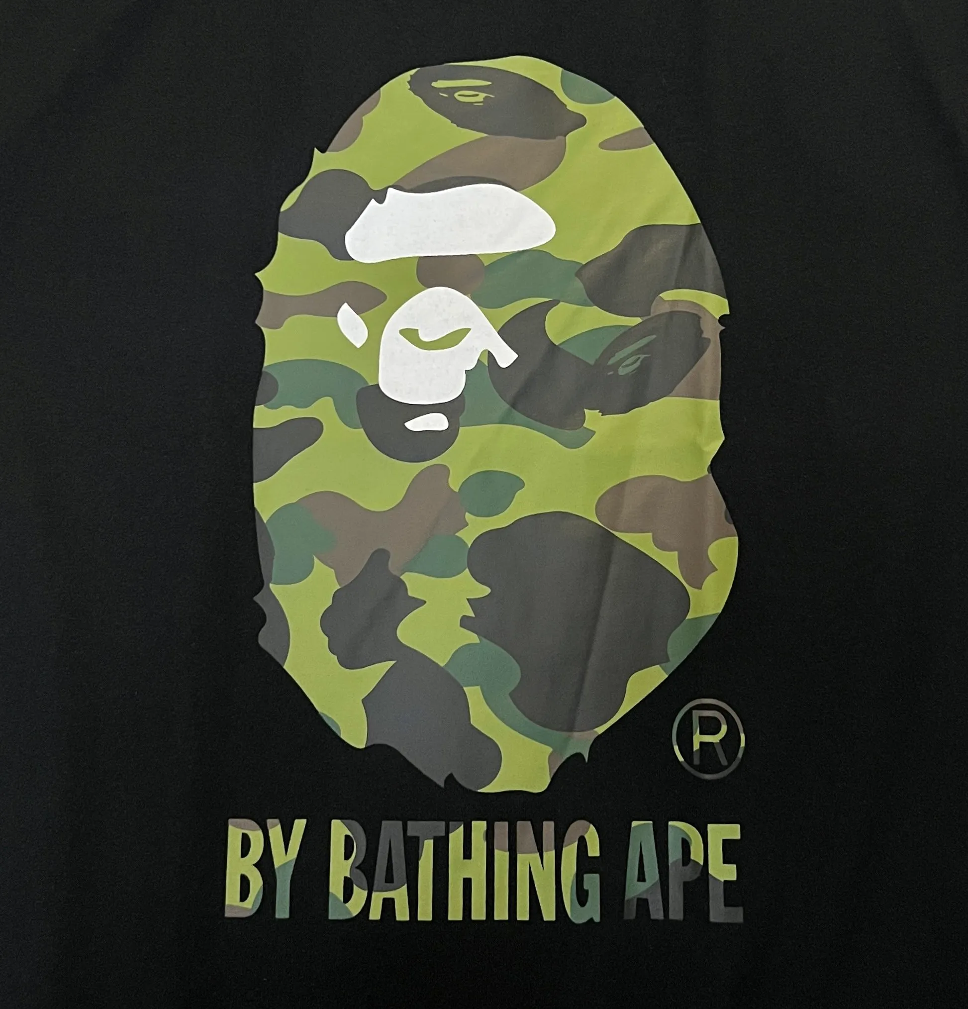 💰140 BAPE classic great ape print camouflage work ZP version 280g weight linen cotton fabric Couple style: S-XXL [black green white green black yellow white yellow]