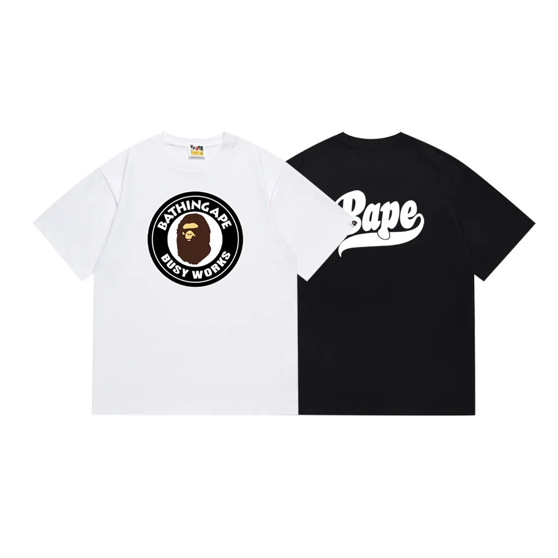 SC136#p110💰 (top version) BAPE ape man head medallion letters camouflage splicing pattern printed short-sleeved T-shirt Made of 260 grams of high-quality high-weave pure cotton fabric, double yarn combed, soft texture and no pilling Imported environmentally friendly printing glue The pattern is bright and three-dimensional Quality 💥Same style for men and women The upper body is trendy Color: black white Size: S M L XL XXL