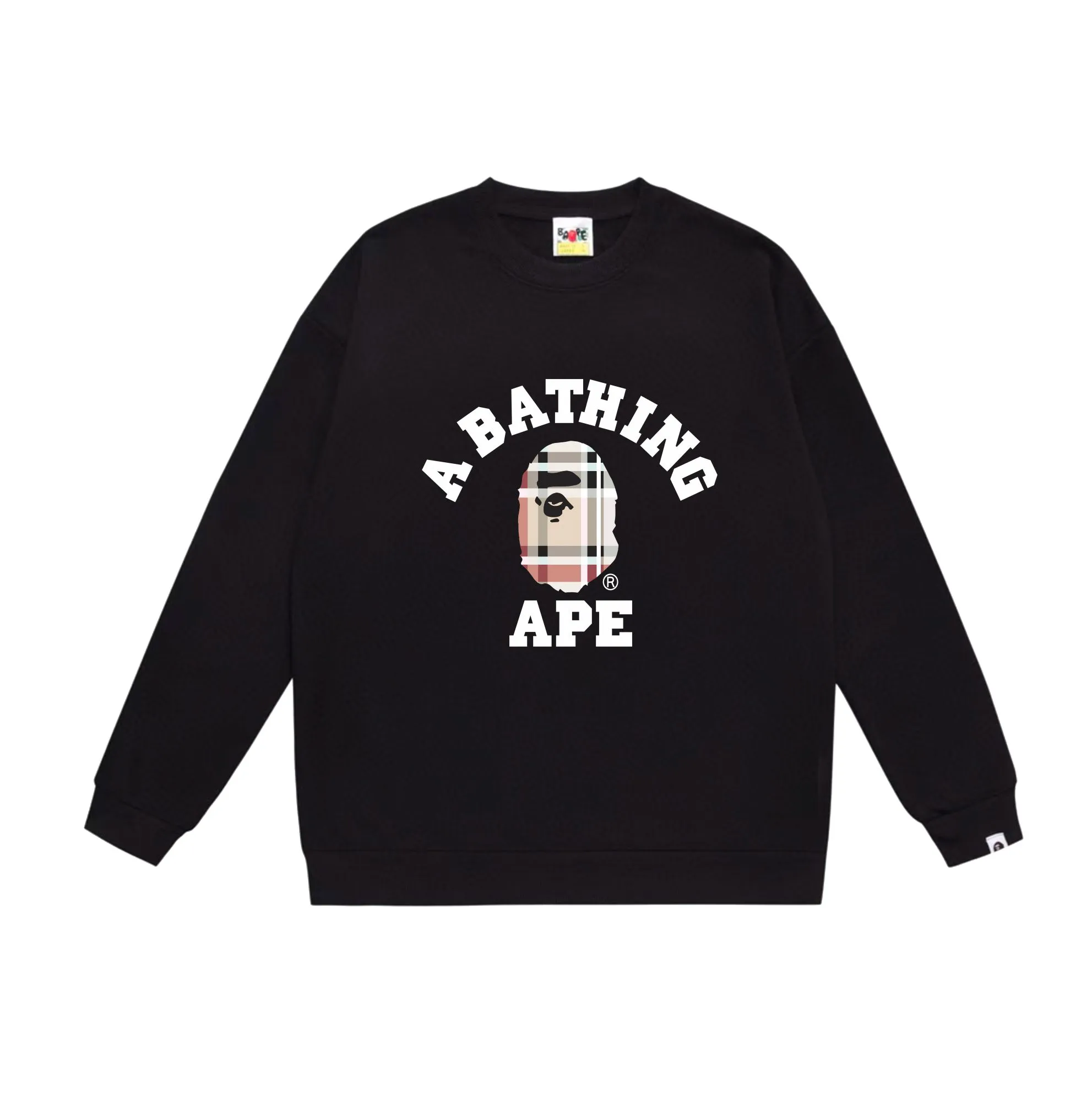 P150 model number SC522# terry 75 plus velvet 80 (top version) BAPE ape plaid pattern printed round neck sweatshirt Made of 350g large terry (drop shoulder large version) fabric, soft texture and no pilling Imported environmentally friendly printing glue The pattern is bright and three-dimensional Quality 💥Same style for men and women The upper body is trendy Color: black white gray Size: S M L XL XXL