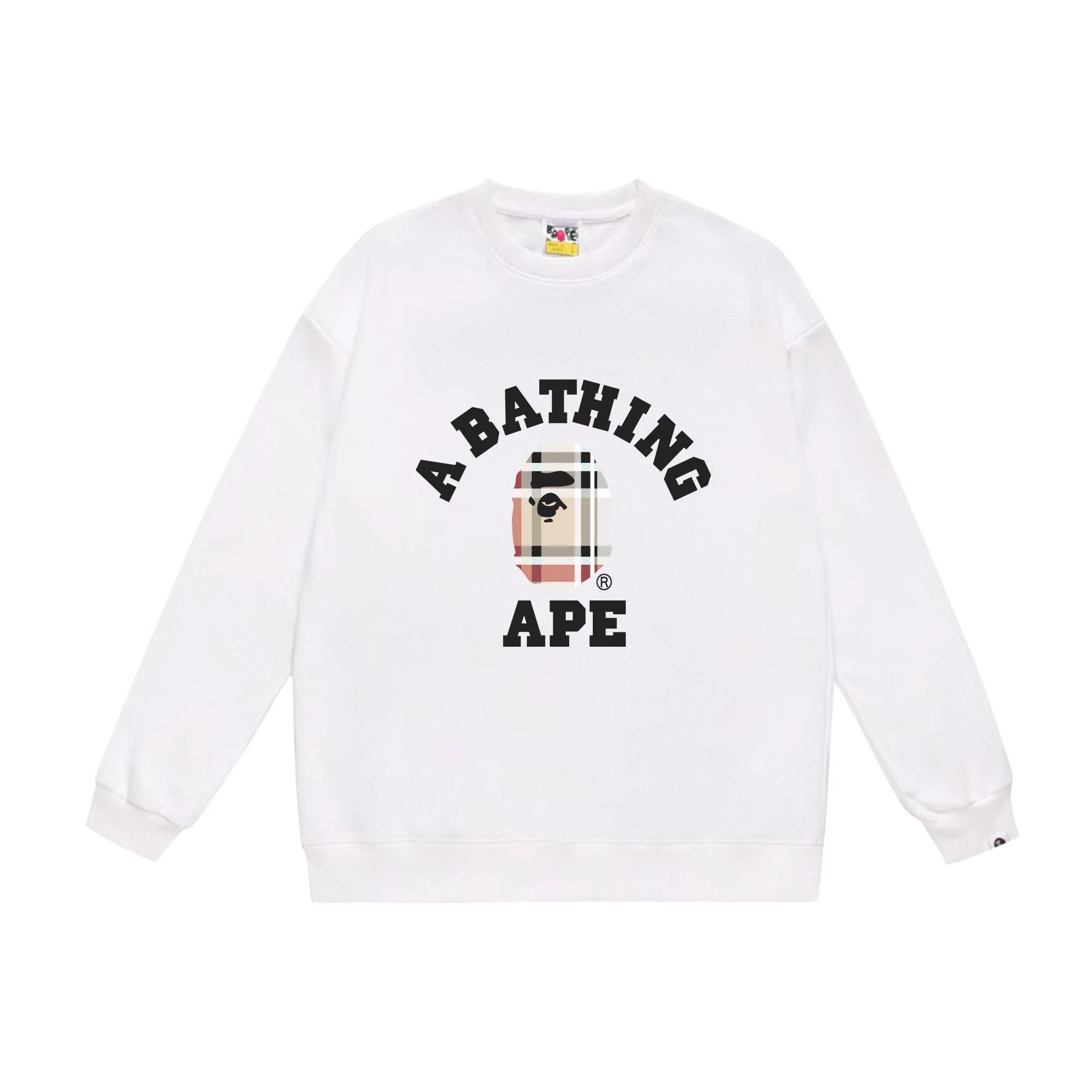 P150 model number SC522# terry 75 plus velvet 80 (top version) BAPE ape plaid pattern printed round neck sweatshirt Made of 350g large terry (drop shoulder large version) fabric, soft texture and no pilling Imported environmentally friendly printing glue The pattern is bright and three-dimensional Quality 💥Same style for men and women The upper body is trendy Color: black white gray Size: S M L XL XXL