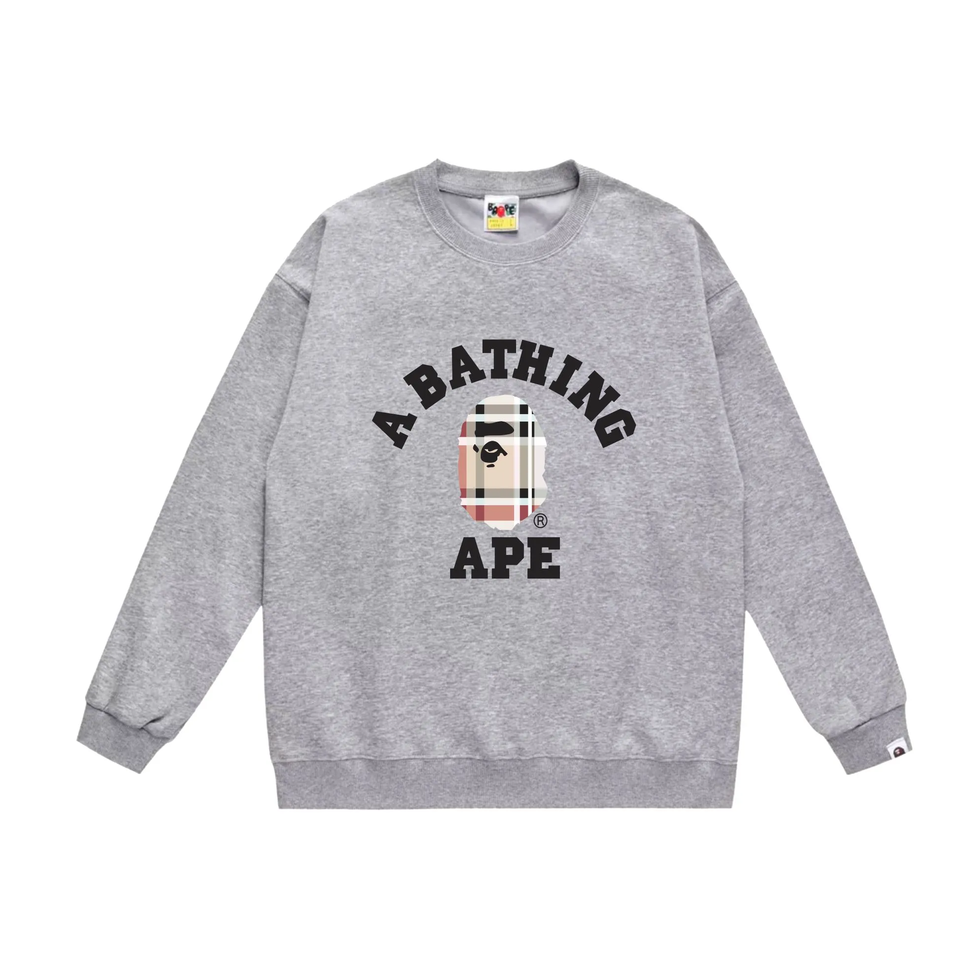 P150 model number SC522# terry 75 plus velvet 80 (top version) BAPE ape plaid pattern printed round neck sweatshirt Made of 350g large terry (drop shoulder large version) fabric, soft texture and no pilling Imported environmentally friendly printing glue The pattern is bright and three-dimensional Quality 💥Same style for men and women The upper body is trendy Color: black white gray Size: S M L XL XXL