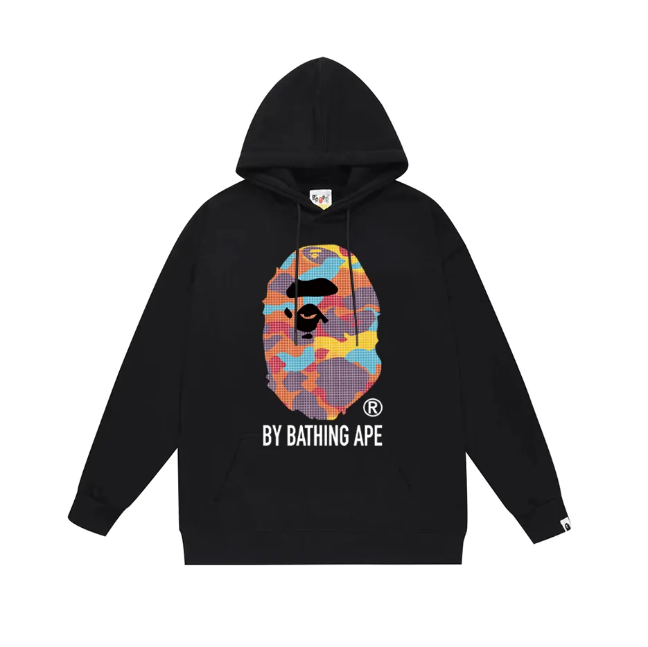 P190 model number SC617# terry 85 plus velvet 95 (top version) BAPE ape head letter printed hooded sweatshirt Made of 380g large terry (drop shoulder large version) fabric, soft and non-pilling, imported environmentally friendly printing glue, bright and three-dimensional pattern, quality 💥Same style for men and women, the upper body is fashionable Color: black white gray Size: S M L XL XXL