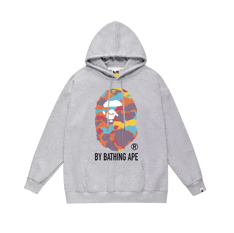 P190 model number SC617# terry 85 plus velvet 95 (top version) BAPE ape head letter printed hooded sweatshirt Made of 380g large terry (drop shoulder large version) fabric, soft and non-pilling, imported environmentally friendly printing glue, bright and three-dimensional pattern, quality 💥Same style for men and women, the upper body is fashionable Color: black white gray Size: S M L XL XXL