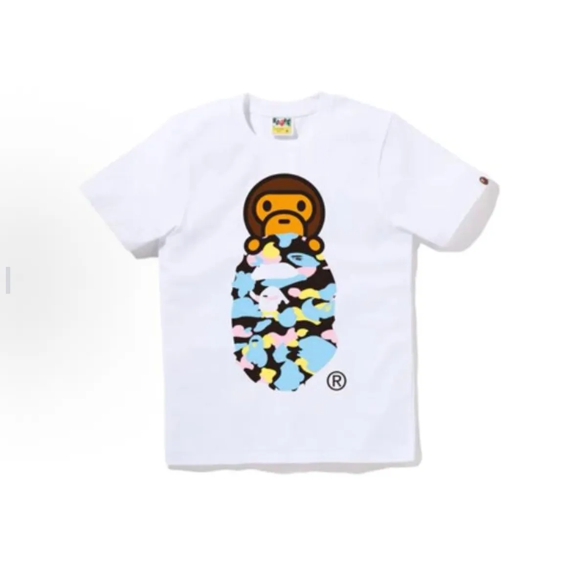 P110 001159 BAPE cartoon print round neck short-sleeved T-shirt, same style for men and women, size smlxlxxl, black and white