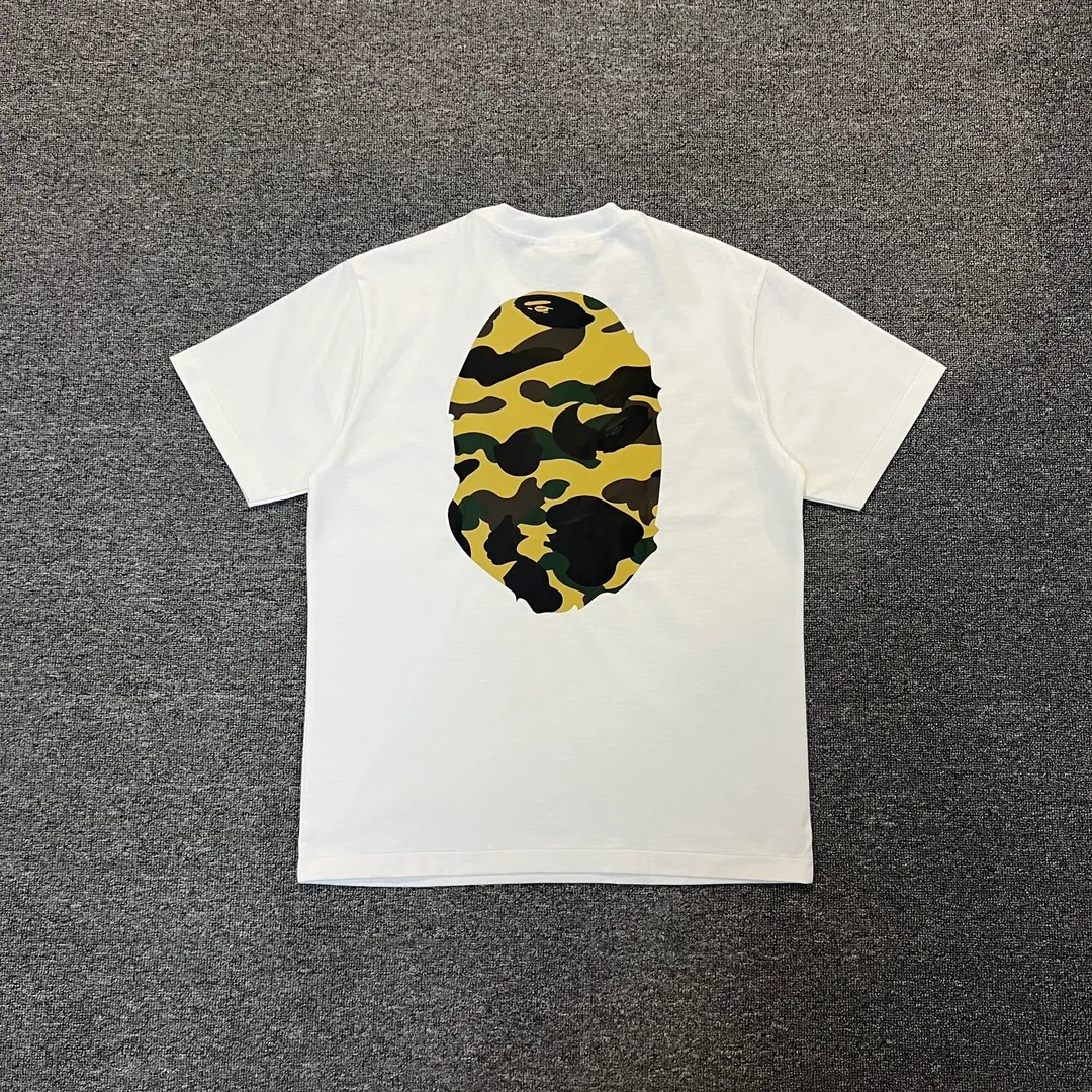 💰140 BAPE double-sided camouflage ape head print classic camouflage reproduction ZP version 270g weight linen cotton fabric Couple style: S-XXL [white green black green white yellow black yellow]