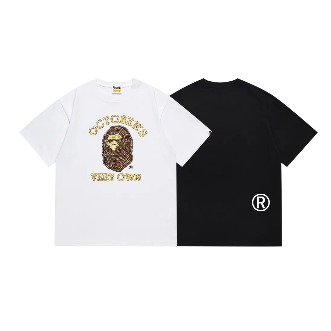 SC138#p110💰 (top version) BAPE✖️OVO co-branded ape head monogram printed short-sleeved T-shirt Made of 260 grams of high-quality high-weave pure cotton fabric, double yarn combed, soft and non-pilling. Imported environmentally friendly printing glue, bright and three-dimensional pattern, quality 💥Same style for men and women. The upper body is trendy. Color: black white Size: S M L XL XXL
