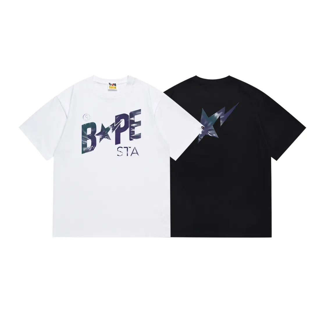 SC115#p110💰 (top version) BAPE tie-dye letter star printed short-sleeved T-shirt Made of 260 grams of high-quality high-weave pure cotton fabric, double yarn combed, soft texture and no pilling Imported environmentally friendly printing glue, bright and three-dimensional pattern, quality 💥Same style for men and women, the upper body is fashionable Color: black white Size: S M L XL XXL