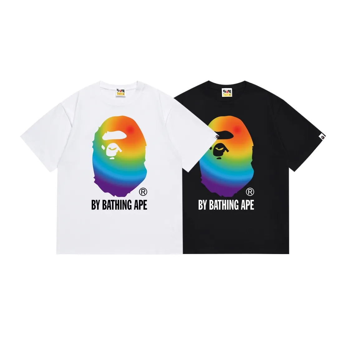 SC082#p110💰 (Top version) BAPE colorful ape head letter printed short-sleeved T-shirt Made of 260 grams of high-quality high-weave pure cotton fabric, double yarn combed, soft texture without pilling, imported environmentally friendly printing glue, bright and three-dimensional pattern, quality 💥Same style for men and women, the upper body is fashionable Color: black white Size: S M L XL XXL