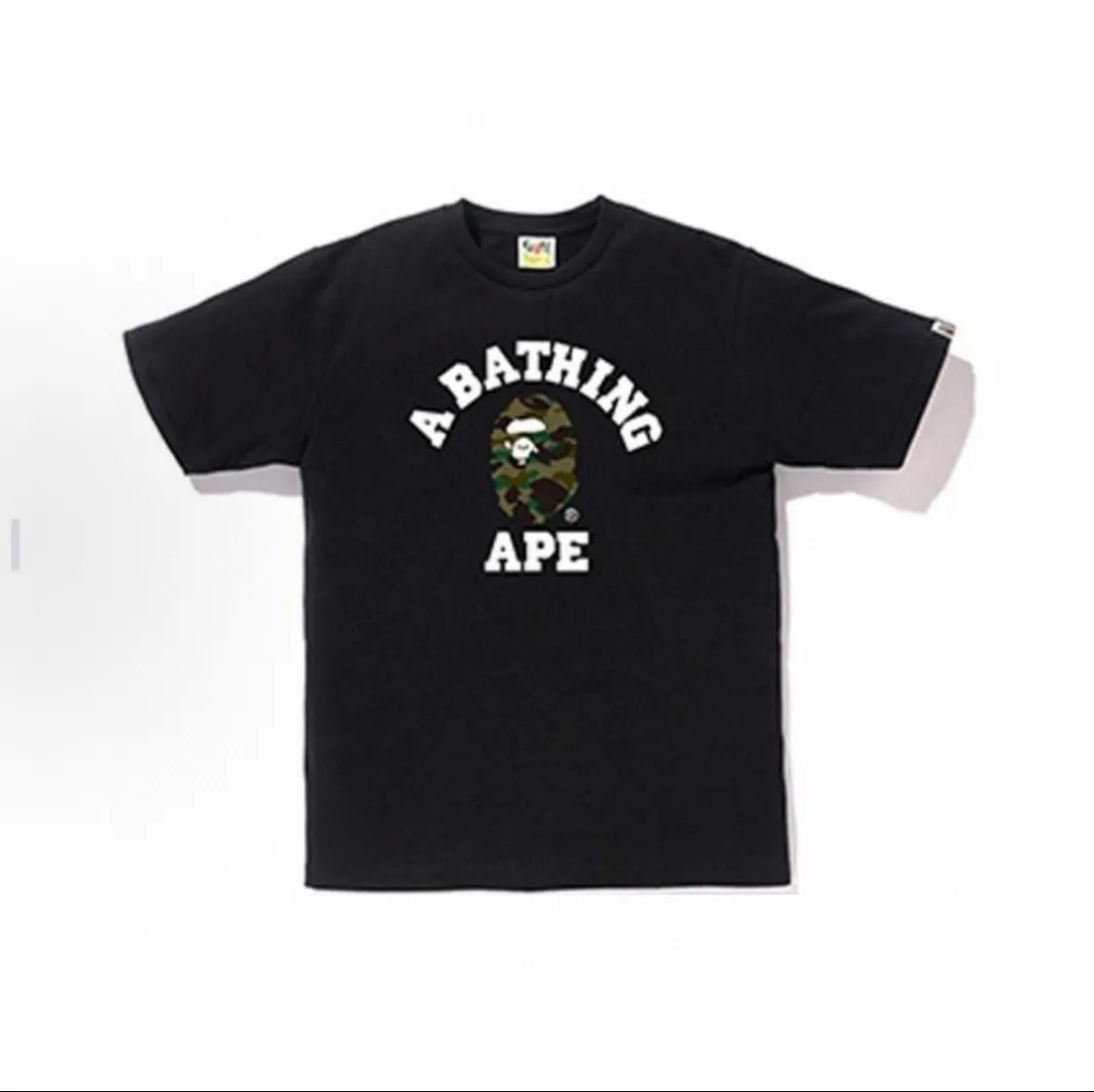 P110 00117 A BATHING APE BAPE SS23 camouflage ape head letter print casual short-sleeved T-shirt, same style for men and women, size smlxlxxl, black and green camouflage, black and yellow camouflage, white and green camouflage, white and yellow camouflage