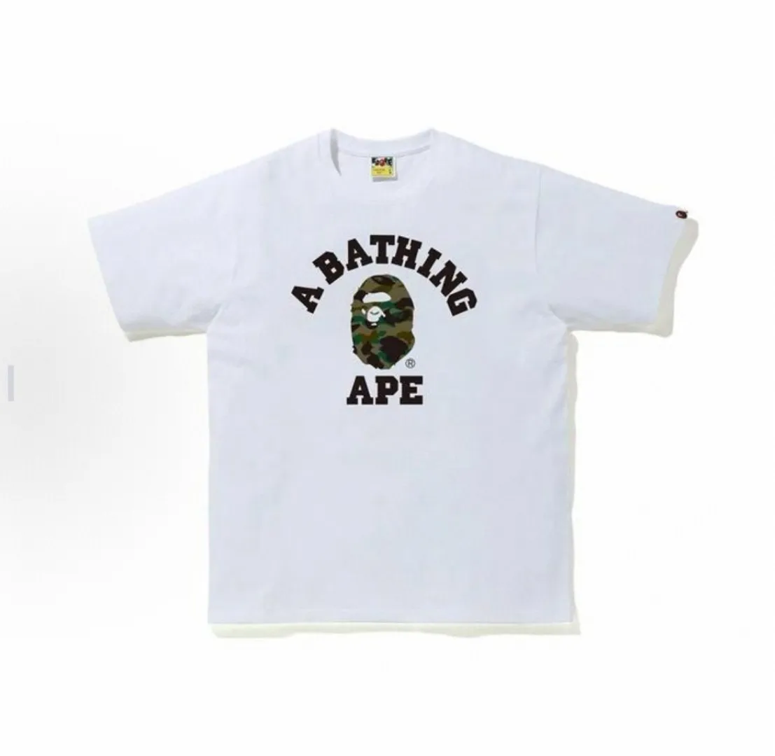 P110 00117 A BATHING APE BAPE SS23 camouflage ape head letter print casual short-sleeved T-shirt, same style for men and women, size smlxlxxl, black and green camouflage, black and yellow camouflage, white and green camouflage, white and yellow camouflage