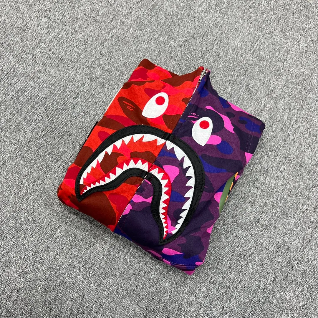 💰420 Bape City Camo Half SharkFull Zip Hoodie Shark stitching zipper hooded sweatshirt Heavy double zipper Customized fabric high quality Couple style: S—XXL [Blue Gray Purple Red]