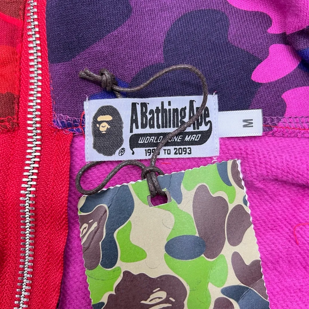 💰420 Bape City Camo Half SharkFull Zip Hoodie Shark stitching zipper hooded sweatshirt Heavy double zipper Customized fabric high quality Couple style: S—XXL [Blue Gray Purple Red]