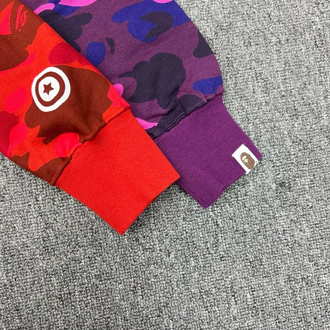 💰420 Bape City Camo Half SharkFull Zip Hoodie Shark stitching zipper hooded sweatshirt Heavy double zipper Customized fabric high quality Couple style: S—XXL [Blue Gray Purple Red]