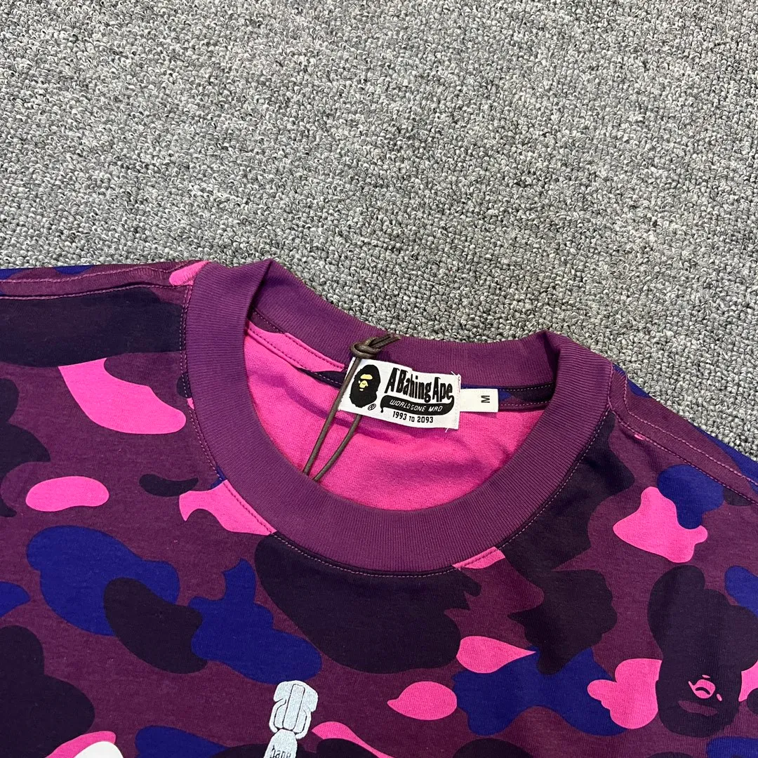 💰140 BAPE shark camouflage WGM classic reproduction ZP version 255g weight pure cotton all-over printed camouflage couple model: S-XXL [green yellow red purple blue]