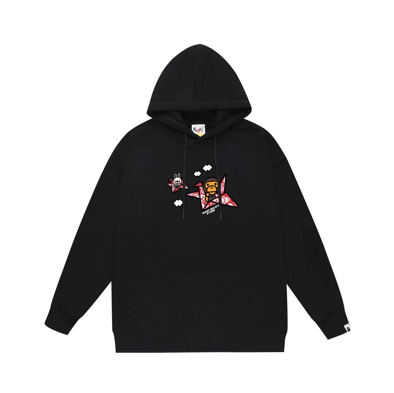 P160 model number SC793# terry 80 plus velvet 90 (top version) BAPE×BABY MILO 22 letter monkey pattern printed hooded sweatshirt Made of 380g large terry (drop shoulder large version) fabric, soft texture and no pilling Imported environmentally friendly printing glue The pattern is bright and three-dimensional Quality 💥Same style for men and women The upper body is trendy Color: black white gray Size: S M L XL XXL