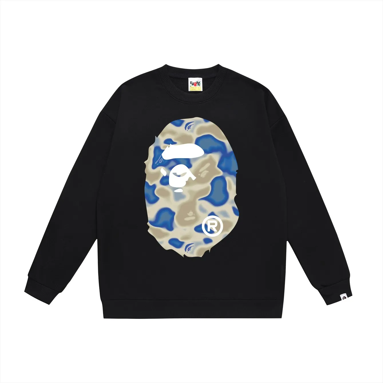 P150 model number SC474# terry 75 plus velvet 80 (top version) BAPE LIQUID CAMO BIG APE big ape head round neck sweatshirt Made of 350 grams of large terry (drop shoulder large version) fabric, soft texture and no pilling Imported environmentally friendly printing glue The pattern is bright and three-dimensional Quality 💥Same style for men and women The upper body is trendy Color: black and blue white blue gray blue Size: S M L XL XXL