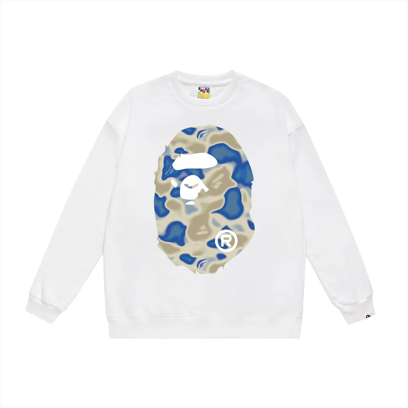 P150 model number SC474# terry 75 plus velvet 80 (top version) BAPE LIQUID CAMO BIG APE big ape head round neck sweatshirt Made of 350 grams of large terry (drop shoulder large version) fabric, soft texture and no pilling Imported environmentally friendly printing glue The pattern is bright and three-dimensional Quality 💥Same style for men and women The upper body is trendy Color: black and blue white blue gray blue Size: S M L XL XXL