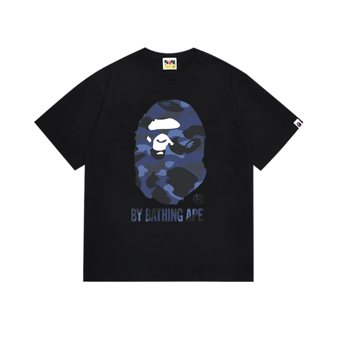 P110 SC045# (top version) BAPE camouflage great ape letter print short-sleeved T-shirt. Made of 260 grams of high-quality high-weave pure cotton fabric. Double yarn combed. The texture is soft and non-pilling. Imported environmentally friendly printing glue. The pattern is bright and three-dimensional. Quality 💥Same style for men and women. The upper body is trendy. Color: black and blue, white and blue, size: S M L XL XXL