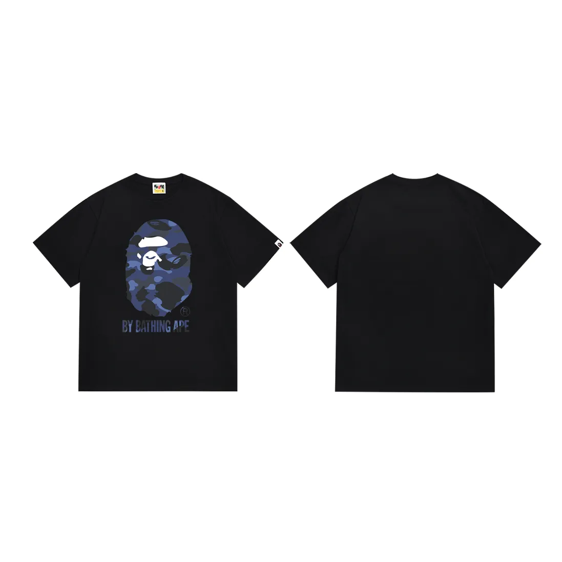P110 SC045# (top version) BAPE camouflage great ape letter print short-sleeved T-shirt. Made of 260 grams of high-quality high-weave pure cotton fabric. Double yarn combed. The texture is soft and non-pilling. Imported environmentally friendly printing glue. The pattern is bright and three-dimensional. Quality 💥Same style for men and women. The upper body is trendy. Color: black and blue, white and blue, size: S M L XL XXL