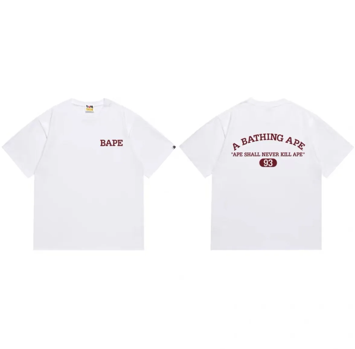 P110 001085 Bape letter print couple short-sleeved T-shirt, same style for men and women, size smlxlxxl, black and white