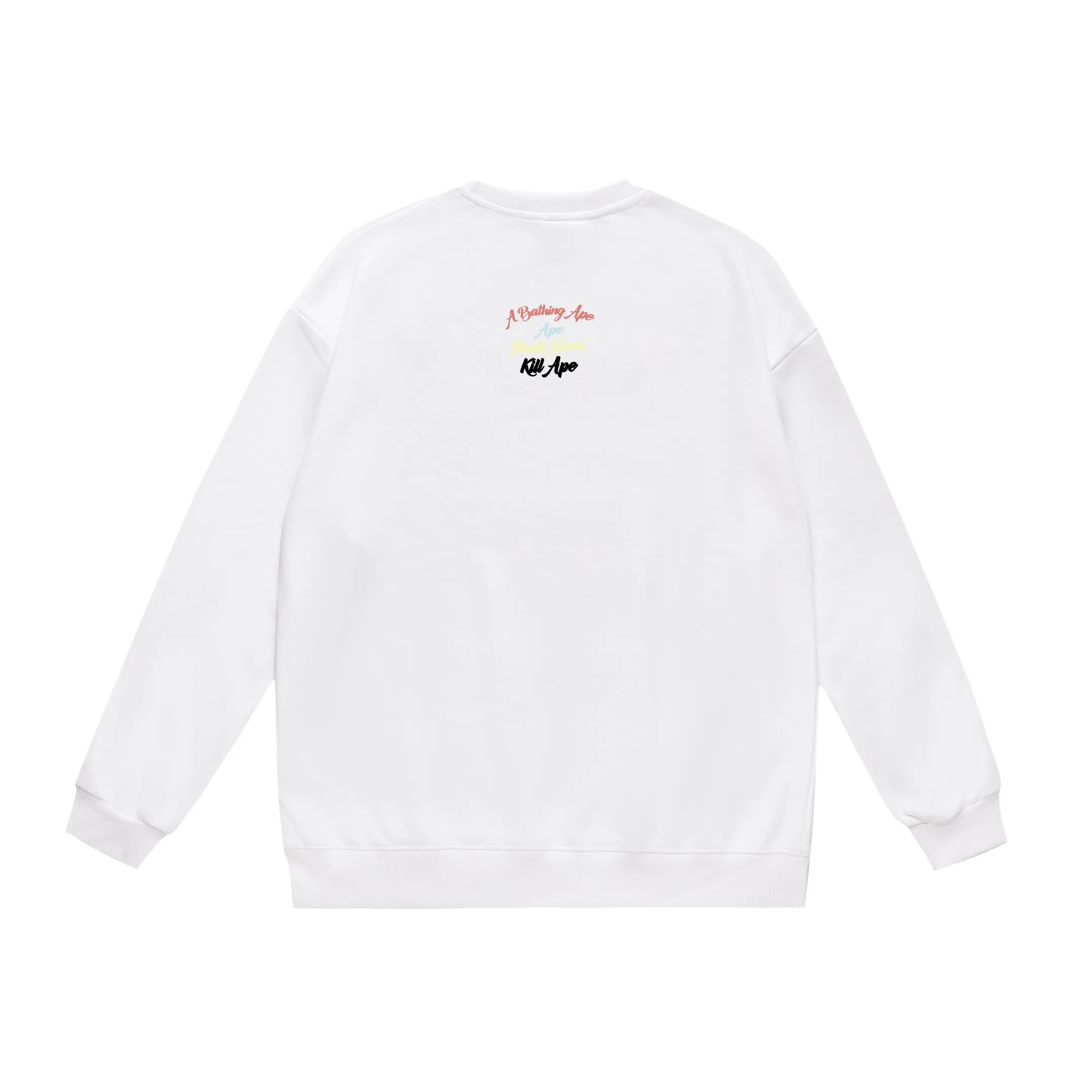 P170 model number SC313# terry 80 plus velvet 85 (top version) BAPE ape-man head colorful letter printed round neck sweatshirt Made of 350 grams of large terry (drop shoulder large version) fabric, soft texture and no pilling Imported environmentally friendly printing glue The pattern is bright and three-dimensional Quality 💥Same style for men and women The upper body is trendy Color: black white gray Size: S M L XL XXL