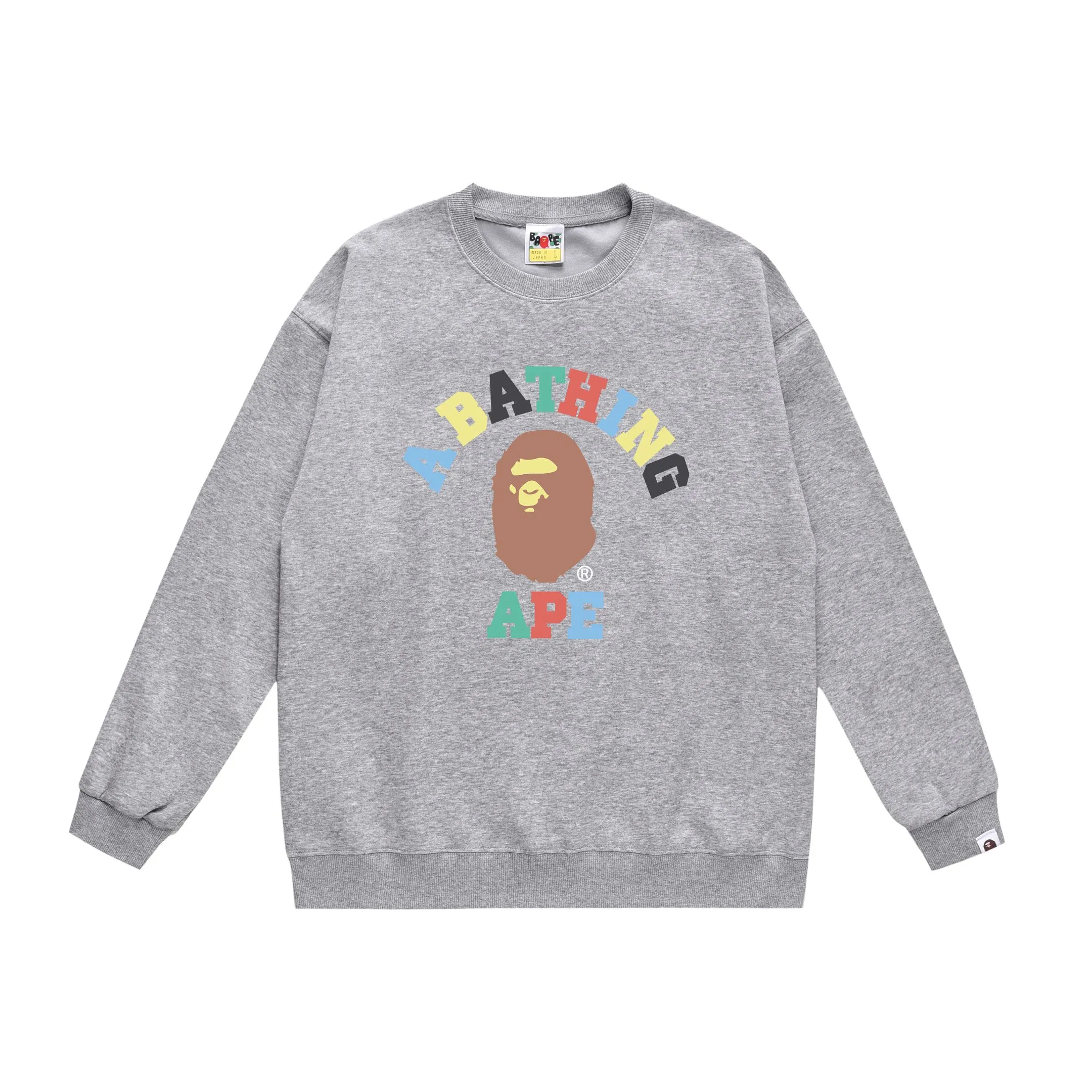 P170 model number SC313# terry 80 plus velvet 85 (top version) BAPE ape-man head colorful letter printed round neck sweatshirt Made of 350 grams of large terry (drop shoulder large version) fabric, soft texture and no pilling Imported environmentally friendly printing glue The pattern is bright and three-dimensional Quality 💥Same style for men and women The upper body is trendy Color: black white gray Size: S M L XL XXL