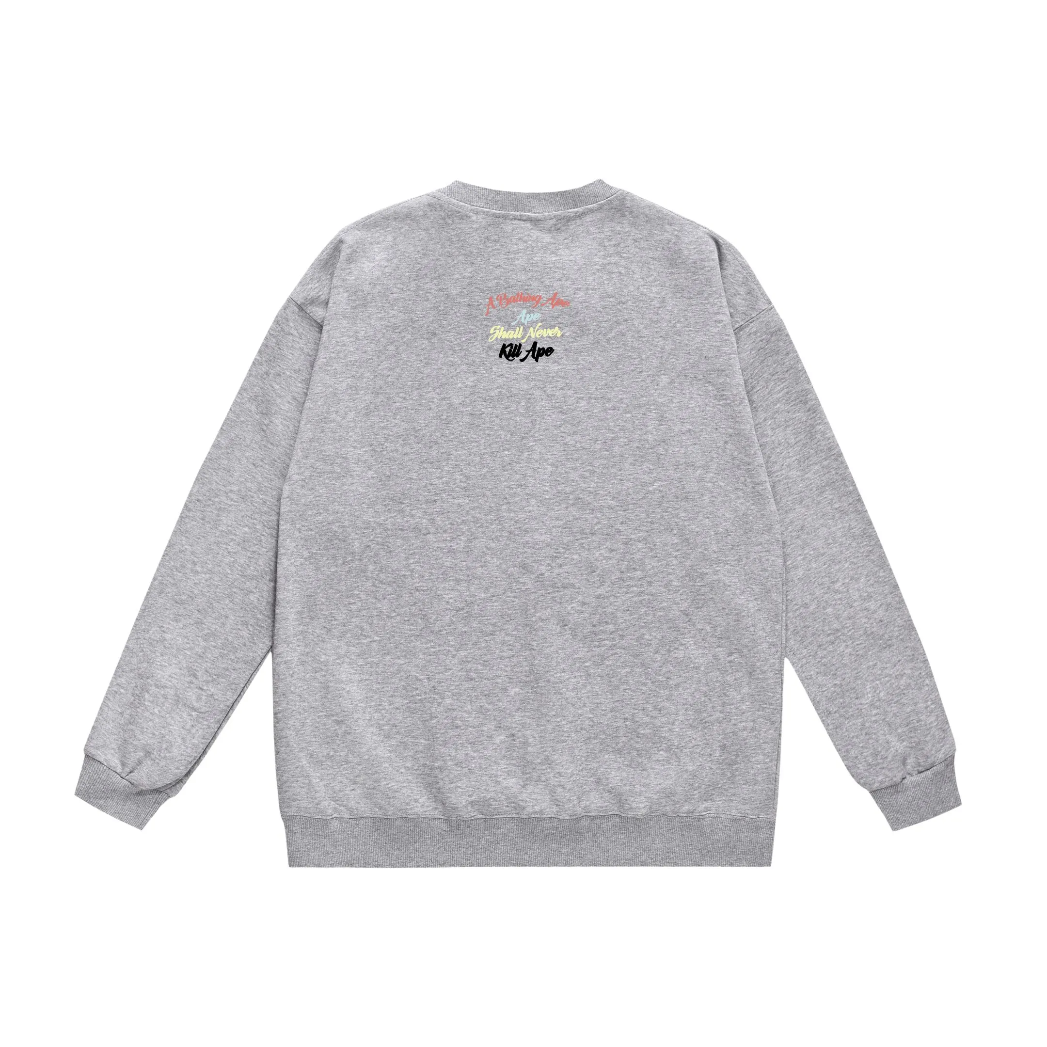 P170 model number SC313# terry 80 plus velvet 85 (top version) BAPE ape-man head colorful letter printed round neck sweatshirt Made of 350 grams of large terry (drop shoulder large version) fabric, soft texture and no pilling Imported environmentally friendly printing glue The pattern is bright and three-dimensional Quality 💥Same style for men and women The upper body is trendy Color: black white gray Size: S M L XL XXL