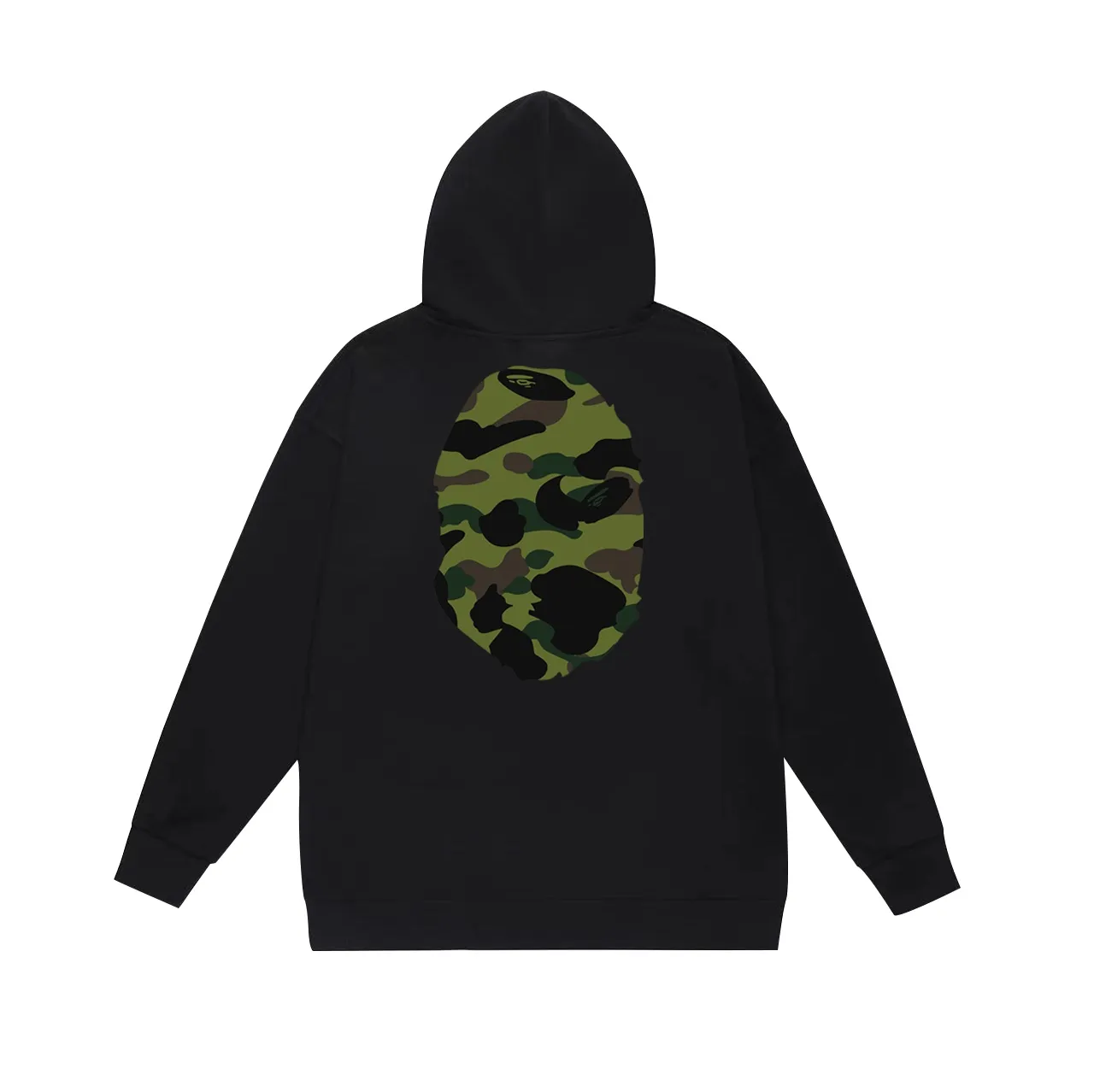Model No. SC660#terry p160 plus velvet p180💰 (top version) BAPE double-sided camouflage ape head print hooded sweatshirt. Made of 380g large terry 430g silver fox velvet (drop shoulder large version) fabric. The texture is soft and non-pilling. Imported environmentally friendly printing glue. The pattern is bright and three-dimensional. Quality💥Same style for men and women. The upper body is trendy. Color: black camouflage, white camouflage, gray camouflage Size: S M L XL XXL