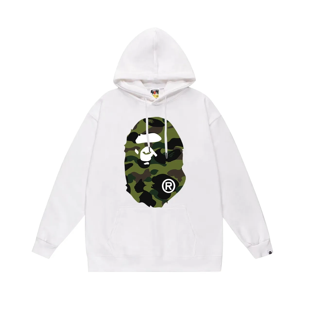 Model No. SC660#terry p160 plus velvet p180💰 (top version) BAPE double-sided camouflage ape head print hooded sweatshirt. Made of 380g large terry 430g silver fox velvet (drop shoulder large version) fabric. The texture is soft and non-pilling. Imported environmentally friendly printing glue. The pattern is bright and three-dimensional. Quality💥Same style for men and women. The upper body is trendy. Color: black camouflage, white camouflage, gray camouflage Size: S M L XL XXL