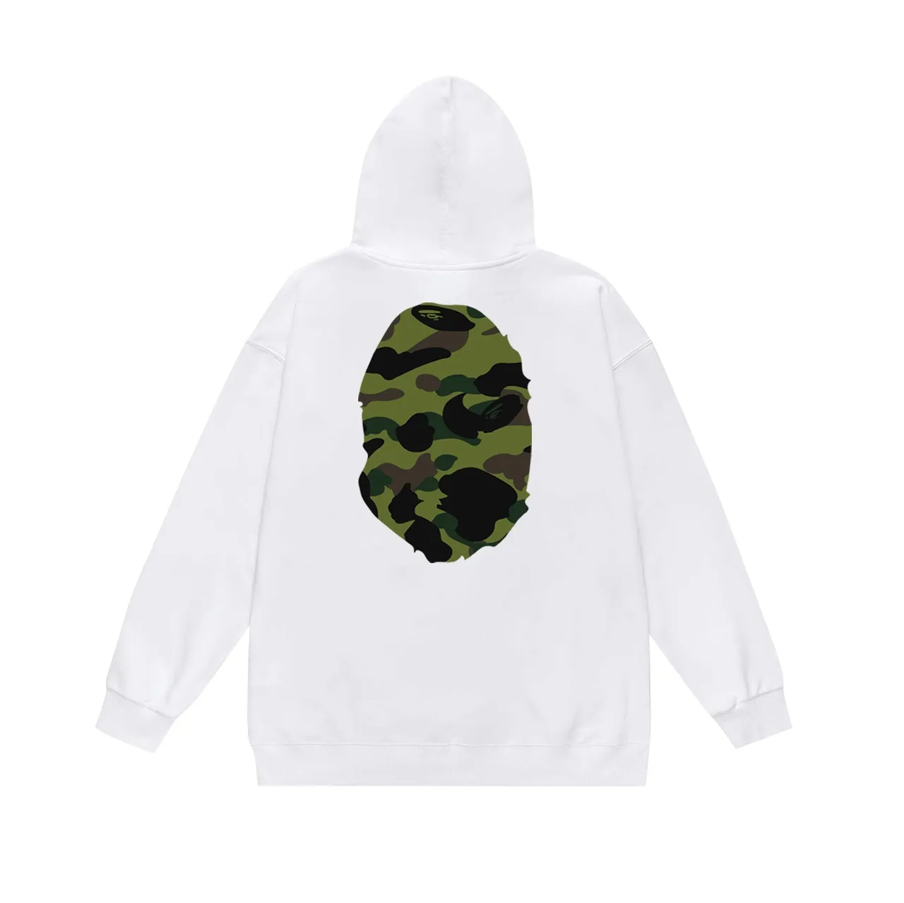 Model No. SC660#terry p160 plus velvet p180💰 (top version) BAPE double-sided camouflage ape head print hooded sweatshirt. Made of 380g large terry 430g silver fox velvet (drop shoulder large version) fabric. The texture is soft and non-pilling. Imported environmentally friendly printing glue. The pattern is bright and three-dimensional. Quality💥Same style for men and women. The upper body is trendy. Color: black camouflage, white camouflage, gray camouflage Size: S M L XL XXL