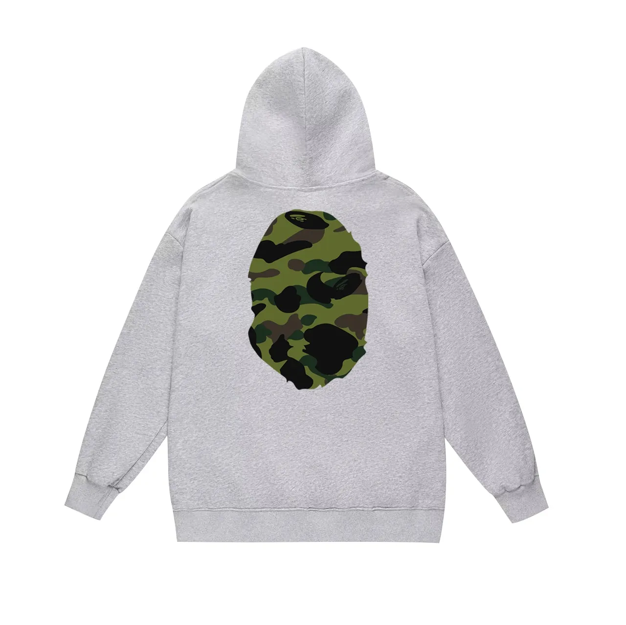 Model No. SC660#terry p160 plus velvet p180💰 (top version) BAPE double-sided camouflage ape head print hooded sweatshirt. Made of 380g large terry 430g silver fox velvet (drop shoulder large version) fabric. The texture is soft and non-pilling. Imported environmentally friendly printing glue. The pattern is bright and three-dimensional. Quality💥Same style for men and women. The upper body is trendy. Color: black camouflage, white camouflage, gray camouflage Size: S M L XL XXL