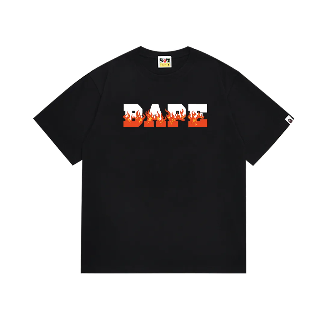 SC237#p110💰 (top version) BAPE flame letter print pattern round neck short-sleeved T-shirt Made of 260 grams of high-quality high-weave pure cotton fabric, double yarn combed, soft texture and no pilling Imported environmentally friendly printing glue, bright and three-dimensional pattern, quality 💥Same style for men and women, the upper body is fashionable Color: black and red, white and red, black and blue, white and blue Size: S M L XL XXL