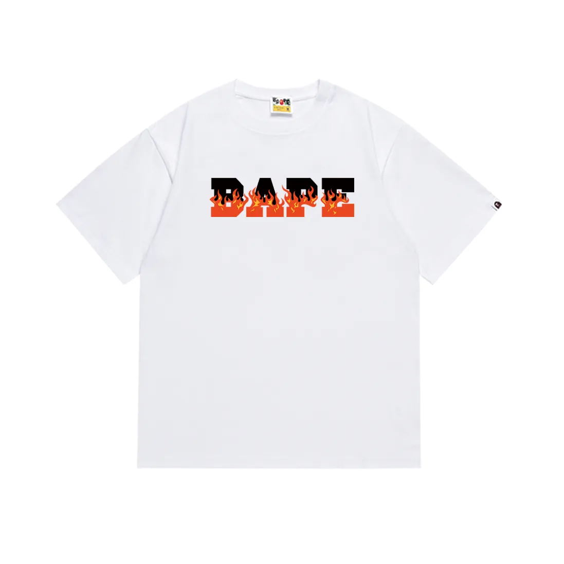 SC237#p110💰 (top version) BAPE flame letter print pattern round neck short-sleeved T-shirt Made of 260 grams of high-quality high-weave pure cotton fabric, double yarn combed, soft texture and no pilling Imported environmentally friendly printing glue, bright and three-dimensional pattern, quality 💥Same style for men and women, the upper body is fashionable Color: black and red, white and red, black and blue, white and blue Size: S M L XL XXL