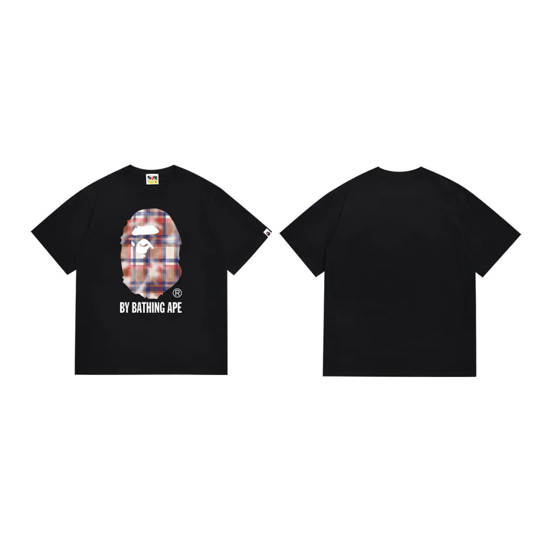 SC191#p110💰 (top version) BAPE bleached plaid ape head letter pattern printed T-shirt Made of 260 grams of high-quality high-weave pure cotton fabric, double yarn combed, soft texture and no pilling Imported environmentally friendly printing glue, bright and three-dimensional pattern, quality 💥Same style for men and women, the upper body is fashionable Color: black white Size: S M L XL XXL