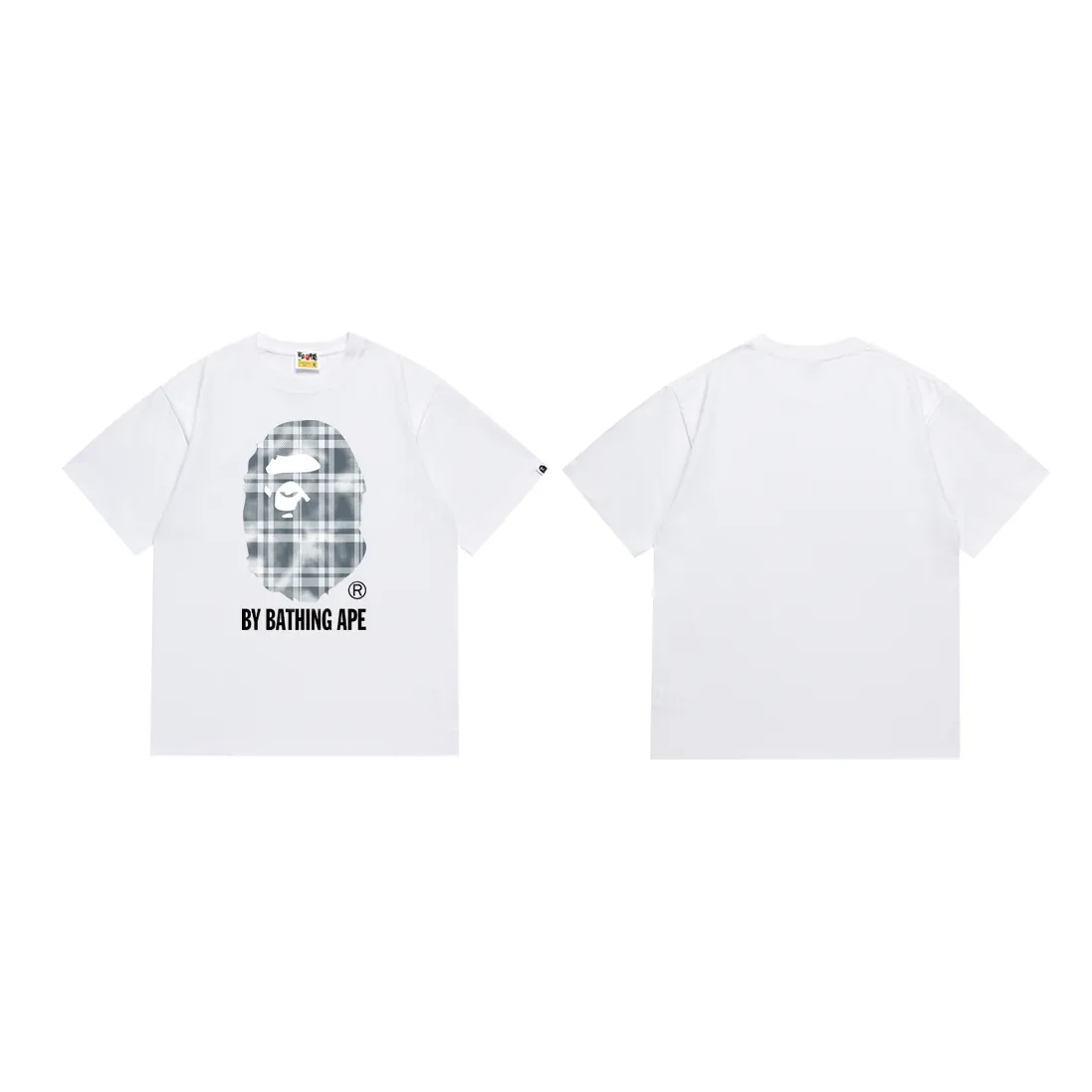 SC191#p110💰 (top version) BAPE bleached plaid ape head letter pattern printed T-shirt Made of 260 grams of high-quality high-weave pure cotton fabric, double yarn combed, soft texture and no pilling Imported environmentally friendly printing glue, bright and three-dimensional pattern, quality 💥Same style for men and women, the upper body is fashionable Color: black white Size: S M L XL XXL